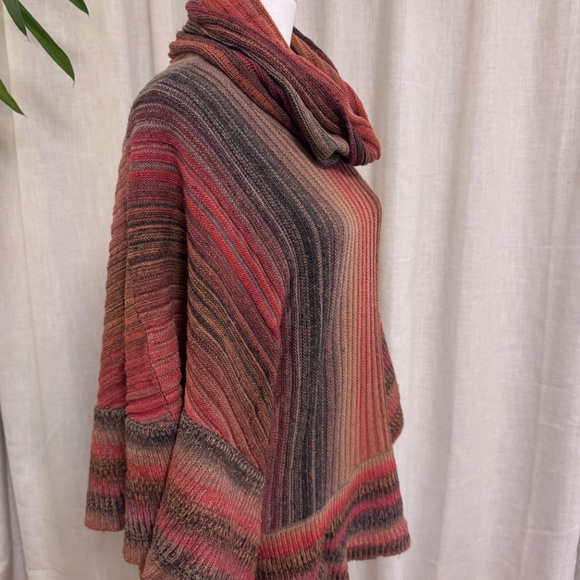 Multicolored Cowlneck Poncho Sweater - Picture 3 of 4